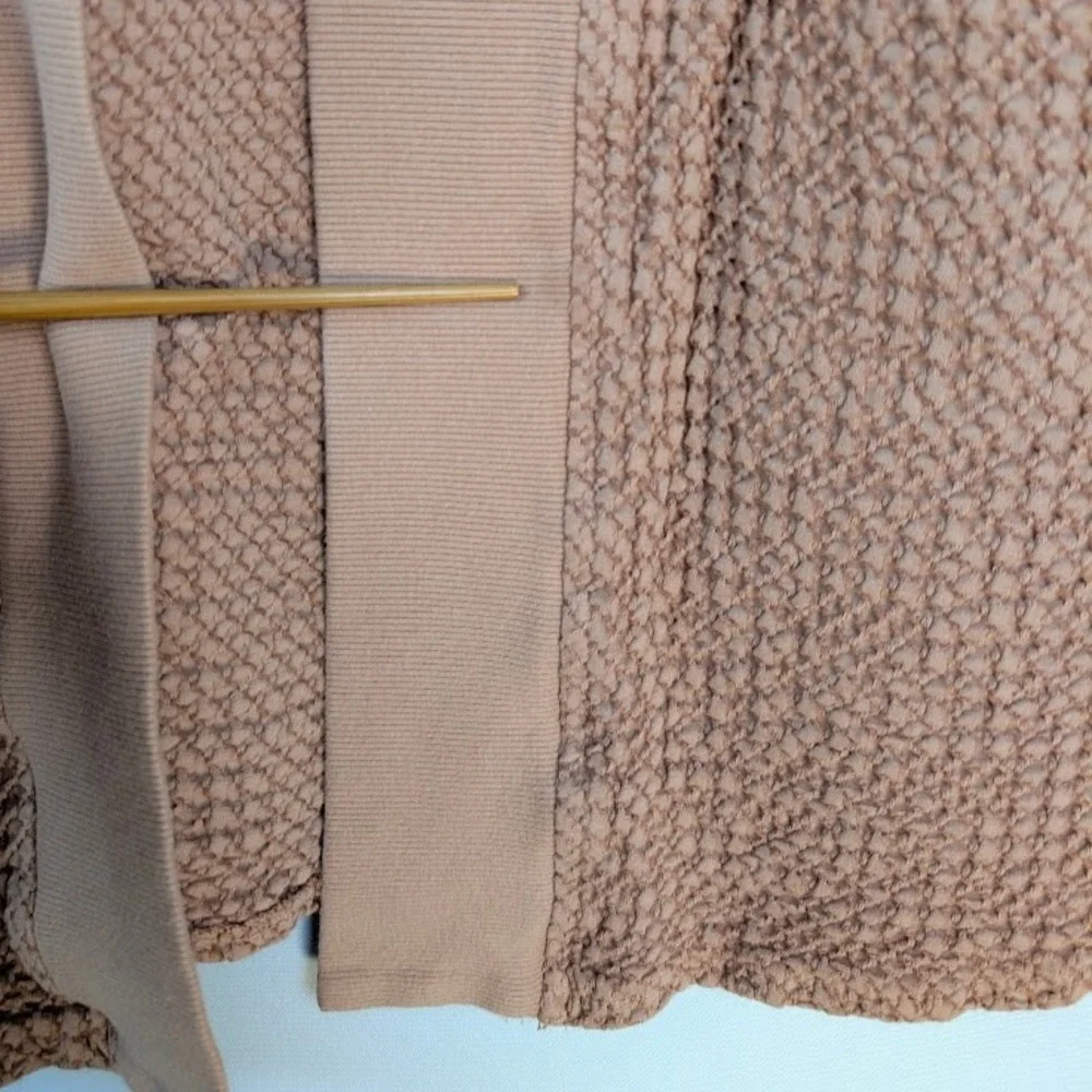C.M.C Open Cardigan Women M Taupe‎ Lagenlook Boho Chic Smocked Waffle Cozy USA